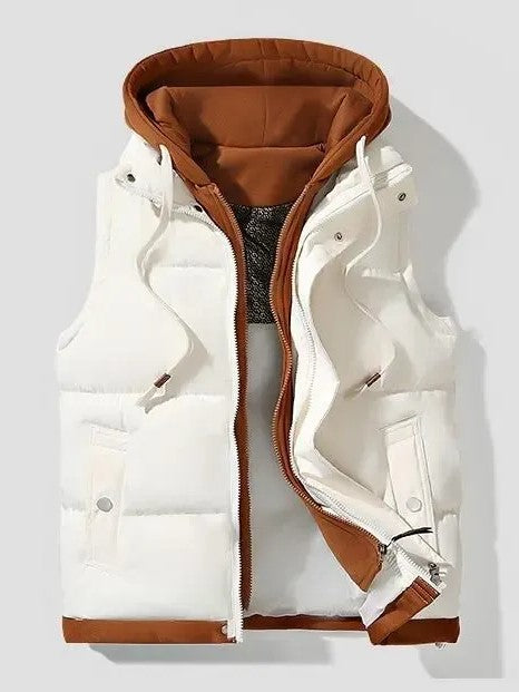 Contrast Drawstring Hood Puffer Vest