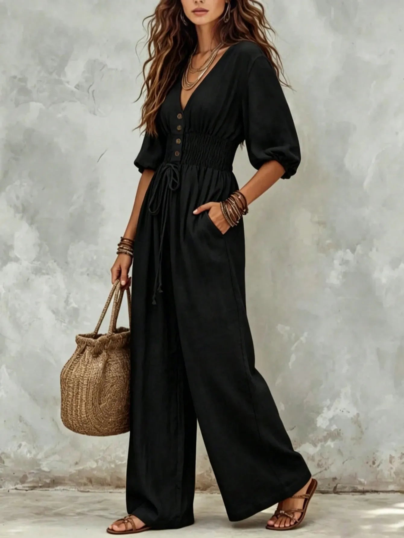 Women's Bohemian Pocket Loose Fit Jumpsuit