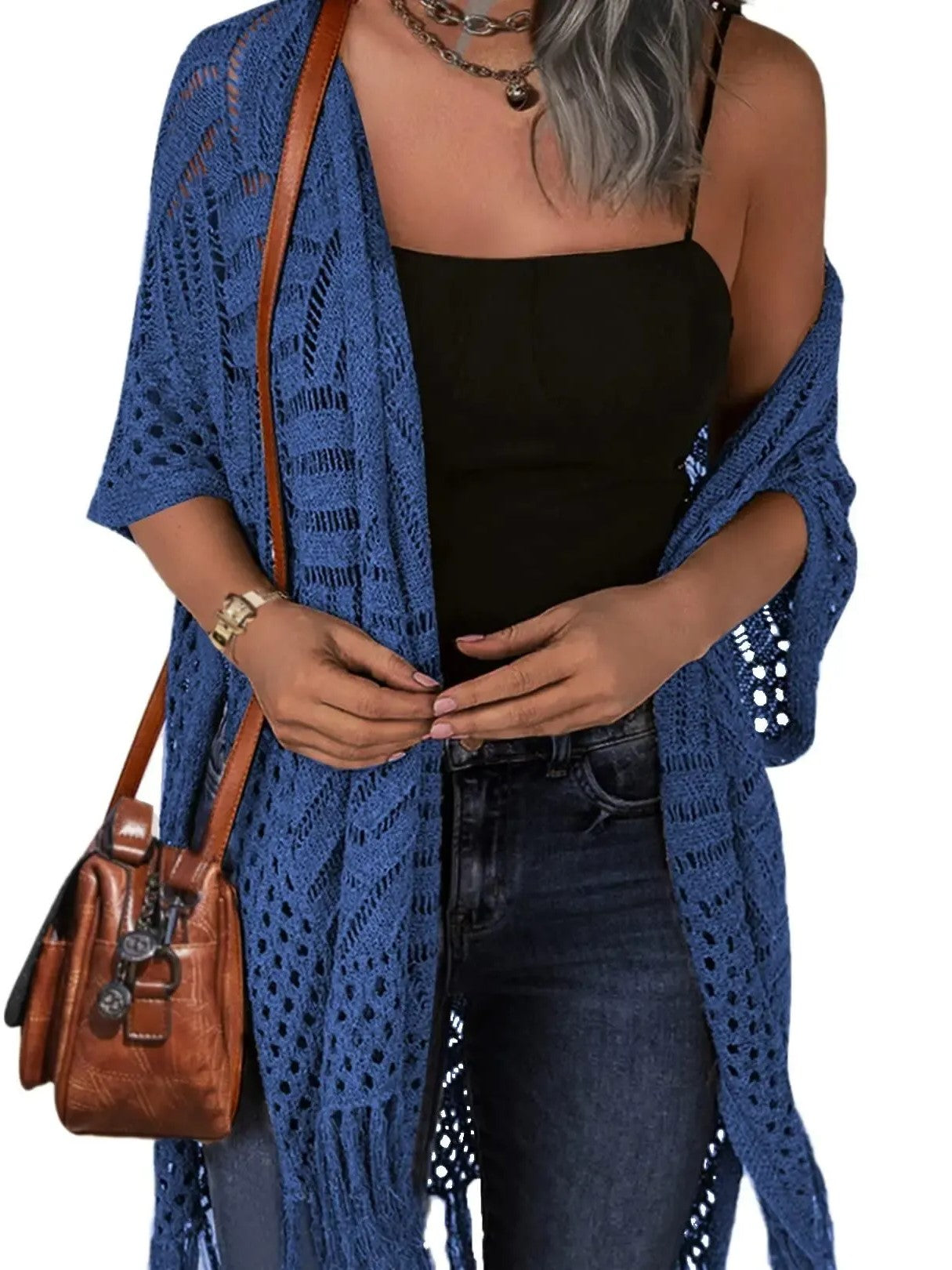 Women's Boho Fringe Crochet Long Cover‑Up