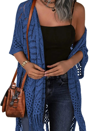 Women's Boho Fringe Crochet Long Cover‑Up