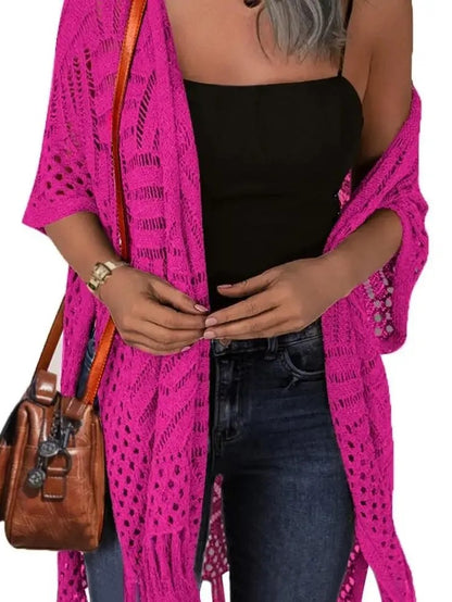 Women's Boho Fringe Crochet Long Cover‑Up