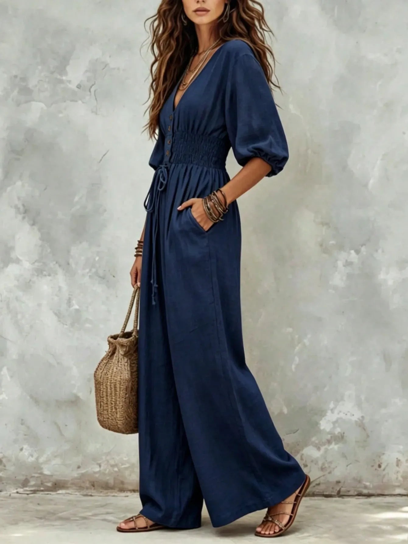 Women's Bohemian Pocket Loose Fit Jumpsuit