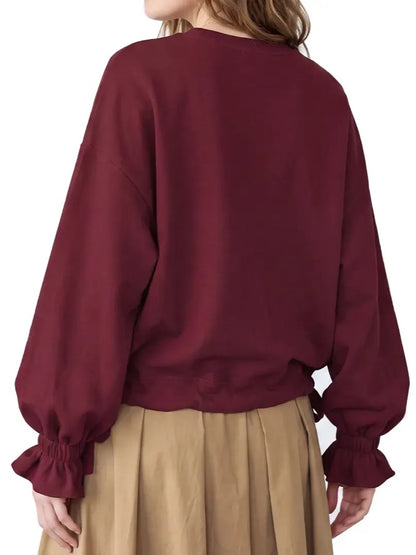 Women's Ruffled Cuff Oversized Casual Top