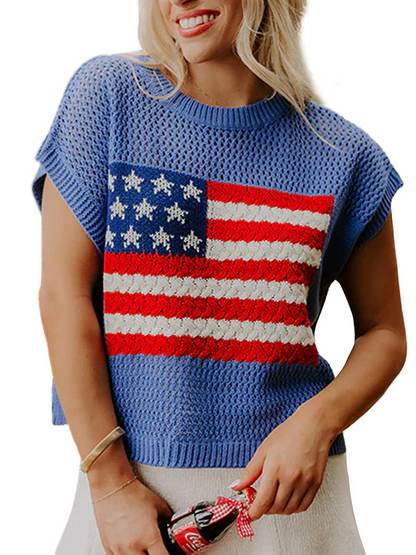 Women's American Flag Knit Short Sleeve Top