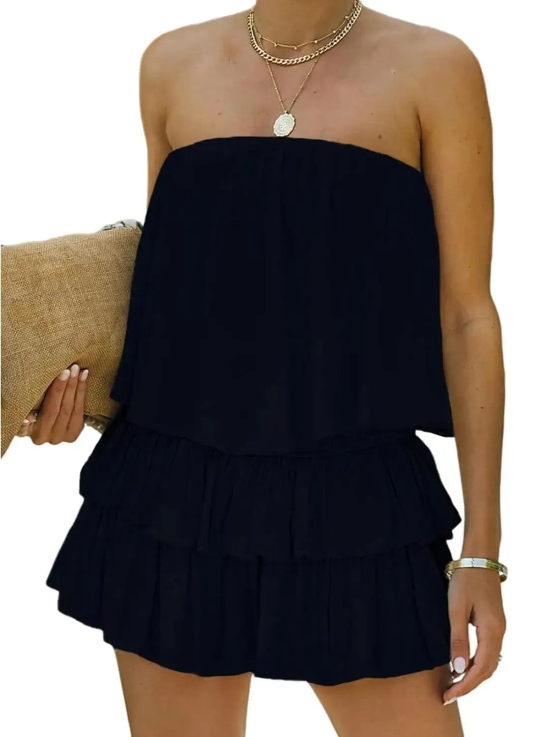 Women's Casual Chic Layered Off Shoulder Romper