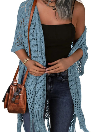 Women's Boho Fringe Crochet Long Cover‑Up