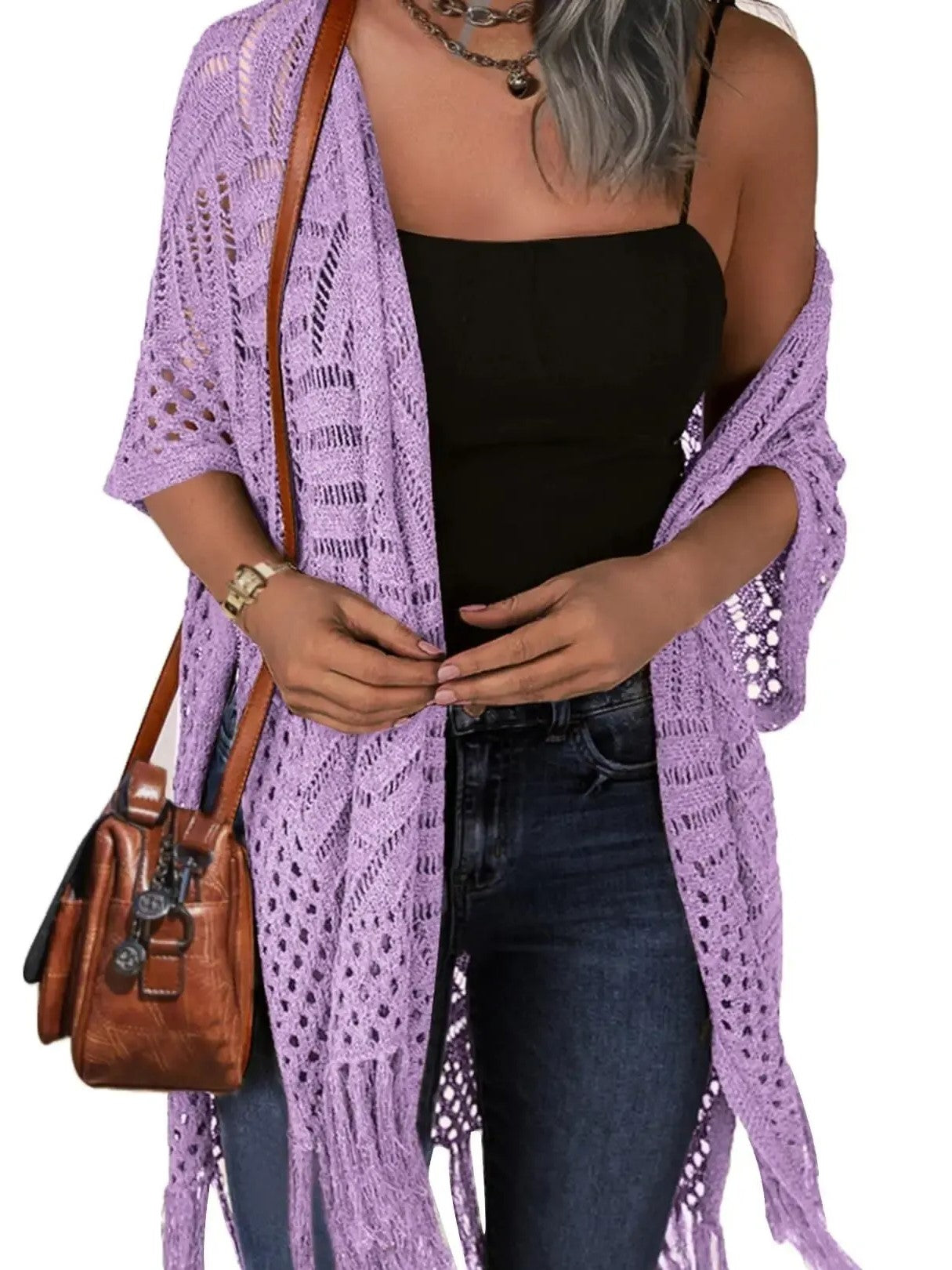Women's Boho Fringe Crochet Long Cover‑Up