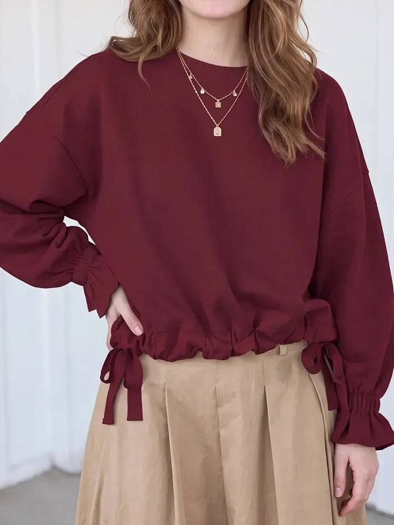 Women's Ruffled Cuff Oversized Casual Top