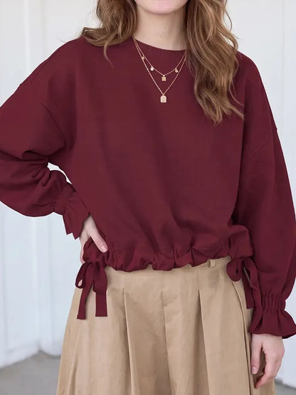 Women's Ruffled Cuff Oversized Casual Top