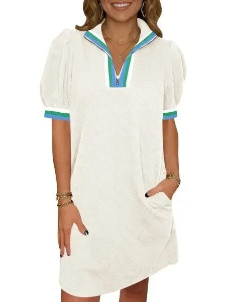 Women's Preppy Half-Zip Tunic Dress