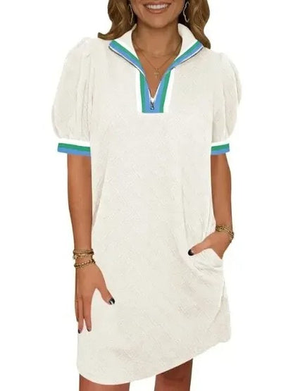 Women's Preppy Half-Zip Tunic Dress