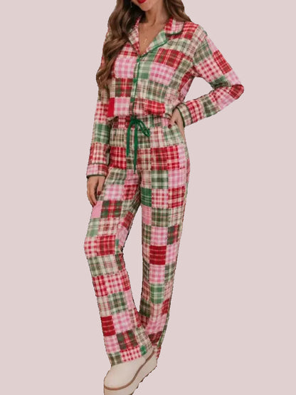 Women's Christmas Patchwork Plaid Pajama Set