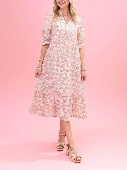 Women's Casual Chic Printed Dress with Ruffled Hem