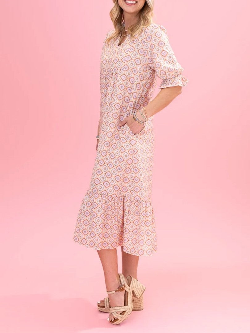Women's Casual Chic Printed Dress with Ruffled Hem