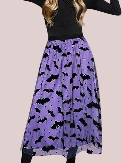 Women's Holiday Theme Print Midi Tulle Skirt