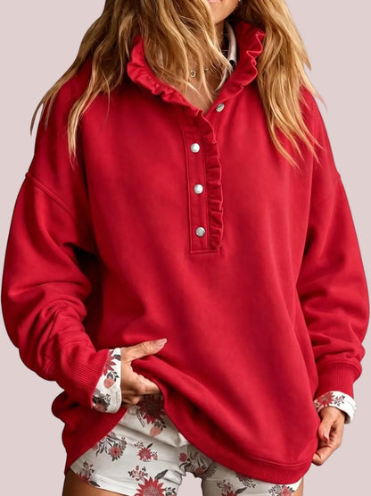 Women's Ruffle Collar Henley Oversized Sweatshirt