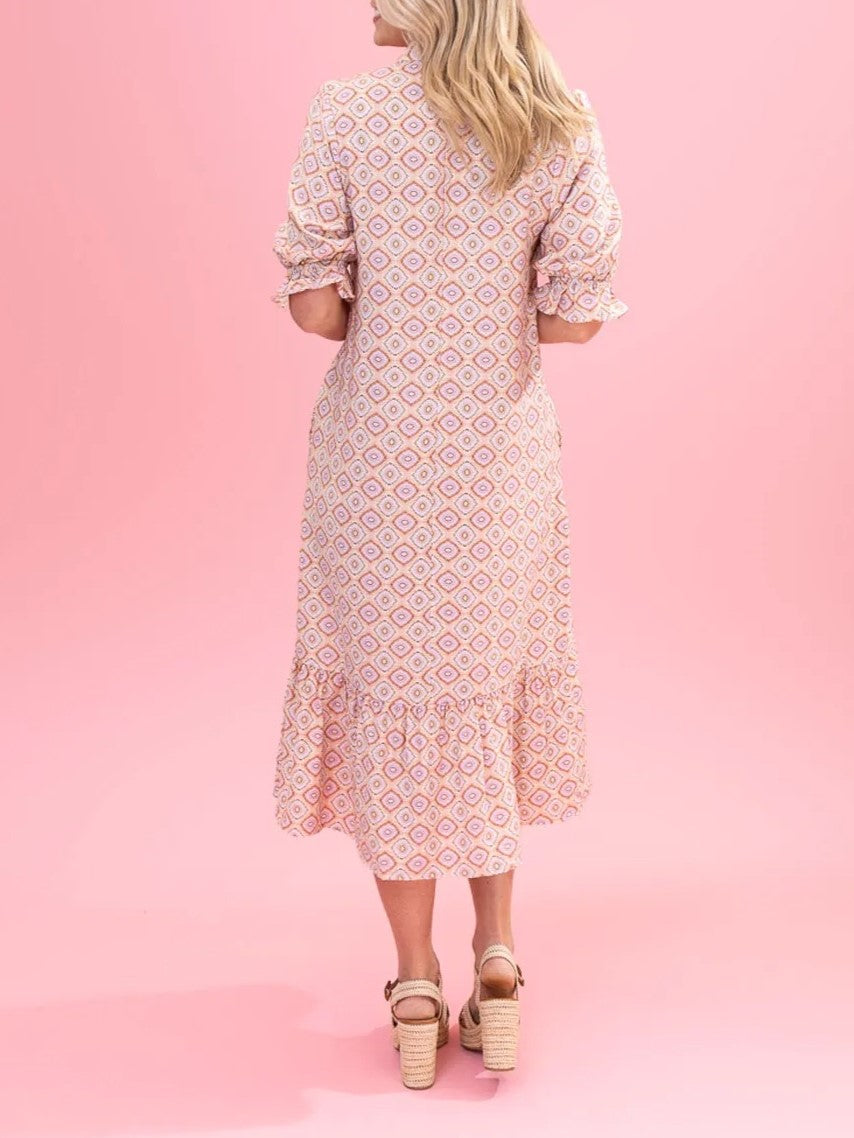 Women's Casual Chic Printed Dress with Ruffled Hem