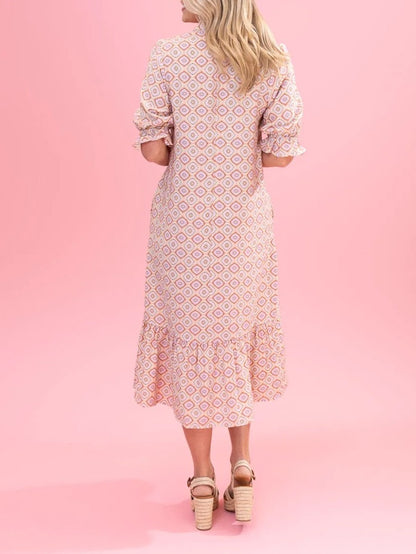 Women's Casual Chic Printed Dress with Ruffled Hem