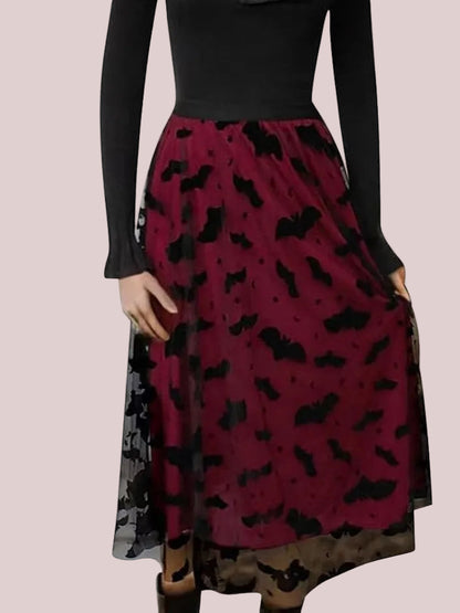 Women's Holiday Theme Print Midi Tulle Skirt