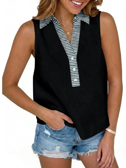 Women's Striped Collar Sleeveless Blouse