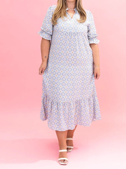 Women's Casual Chic Printed Dress with Ruffled Hem