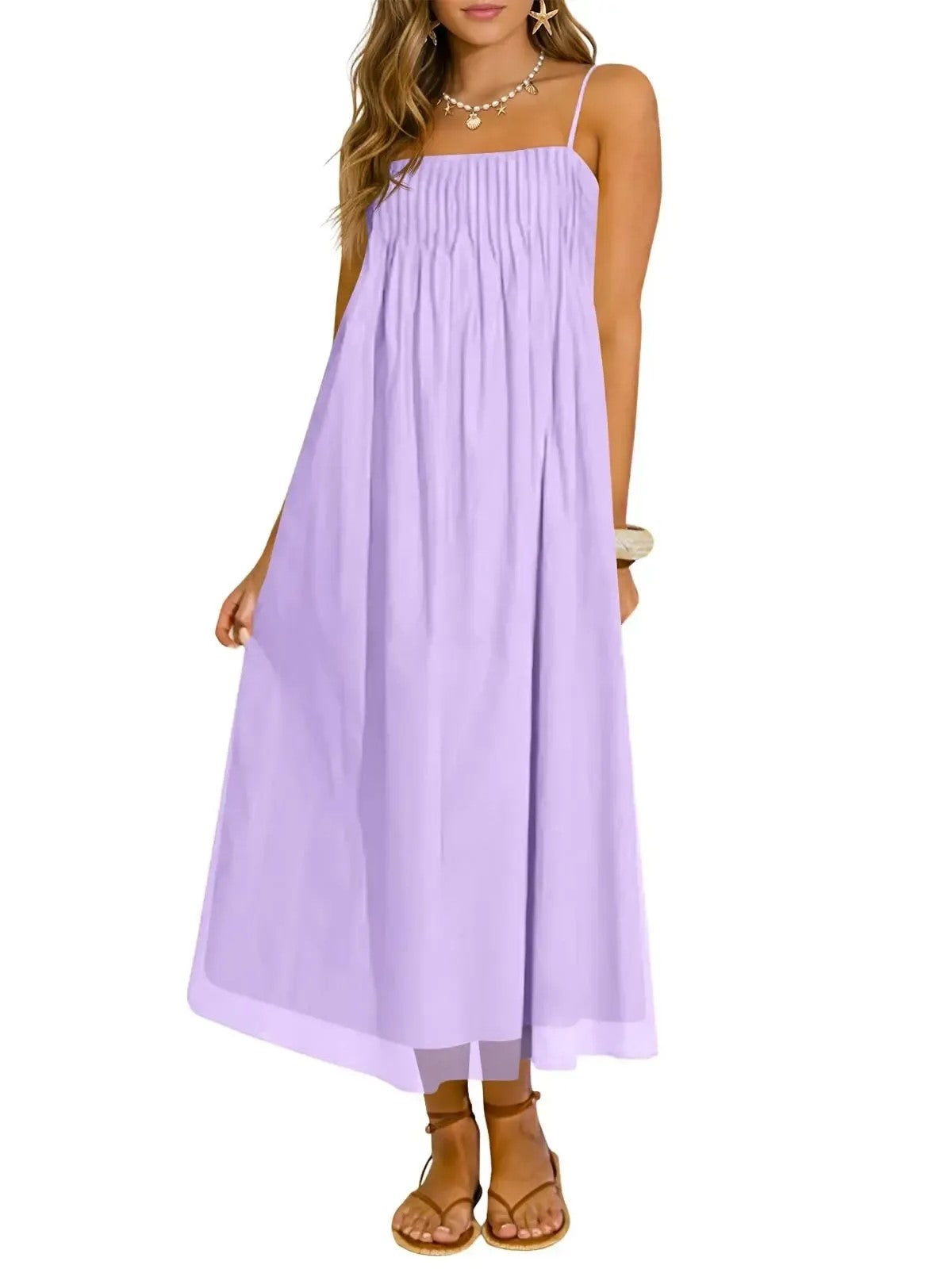 Women's Spaghetti Strap Loose Vacation Midi Dress