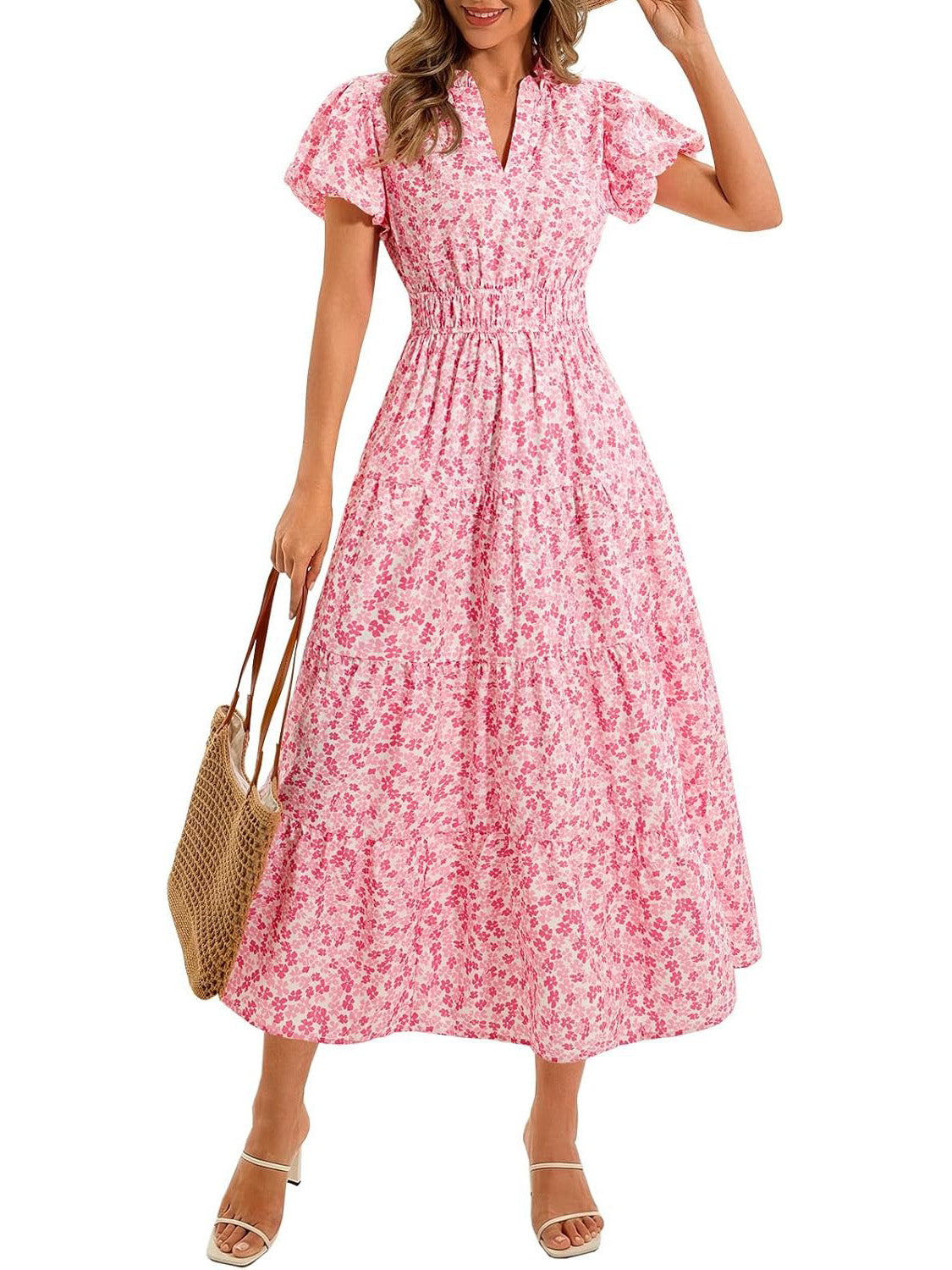 Women's Flowy Elastic Waist Garden Dress