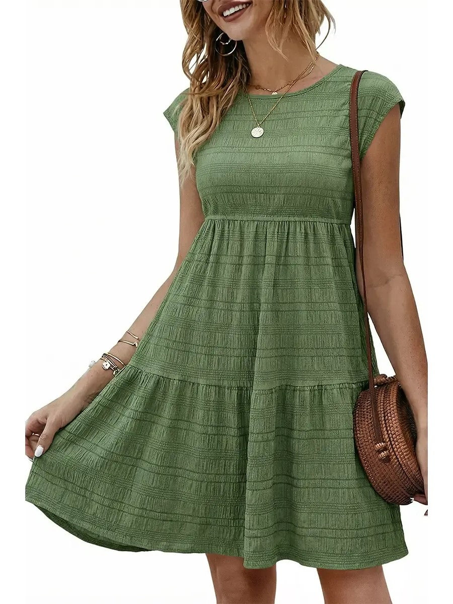 Women's Bohemian Textured Fabric Elastic Waist Mini Dress