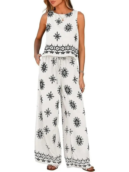 Women's Boho Sleeveless Top and Long Pants Two-Piece Set