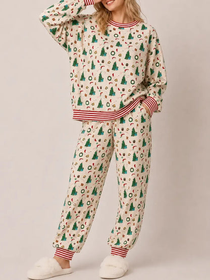 Women's Cute Holiday‑Print Pajama Set