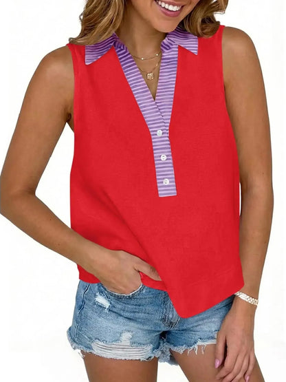 Women's Striped Collar Sleeveless Blouse