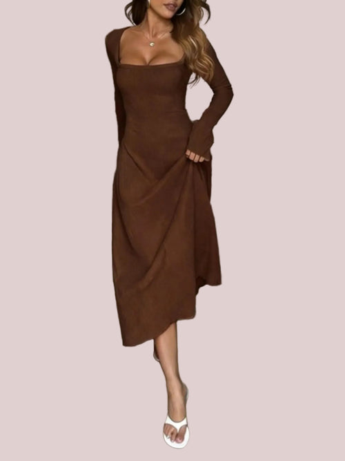 Women's Elegant A Line Square Neck Midi Dress