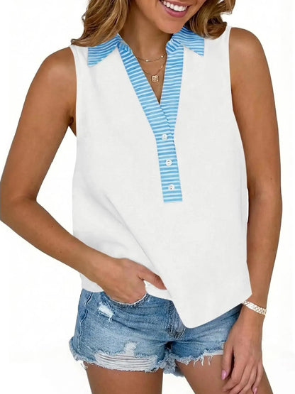 Women's Striped Collar Sleeveless Blouse