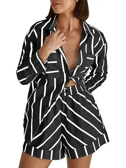 Women's Striped Button Down 2-Piece Outfit
