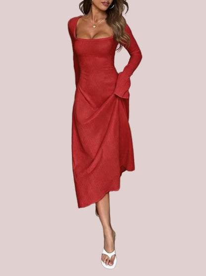 Women's Elegant A Line Square Neck Midi Dress