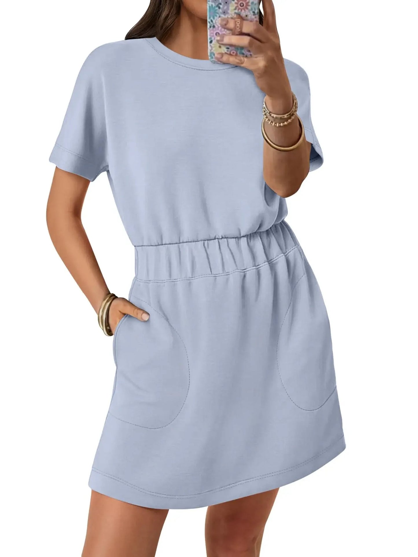 Women's Elastic Waist Pocket Casual Dress