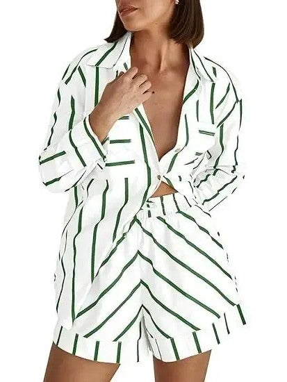 Women's Striped Button Down 2-Piece Outfit