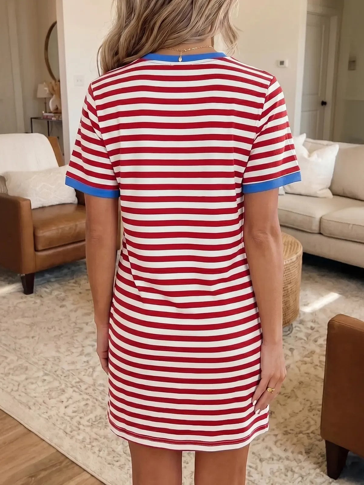 Women's Casual Knotted Striped Tee Dress