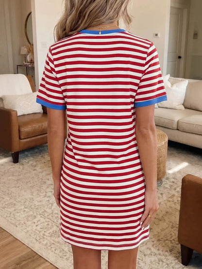 Women's Casual Knotted Striped Tee Dress