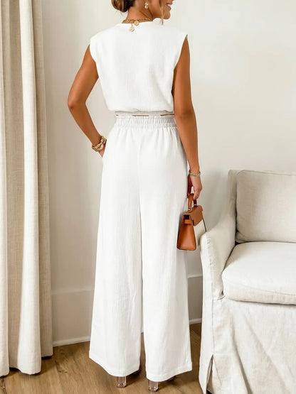 Women's Smocked Waist Sleeveless Top & Wide Leg Pants Set
