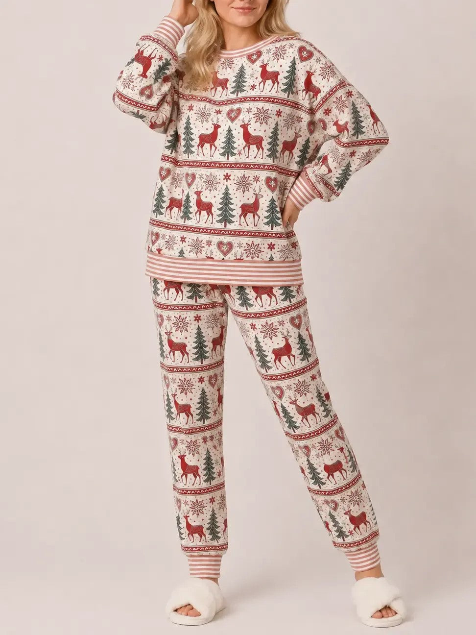 Women's Cute Holiday‑Print Pajama Set