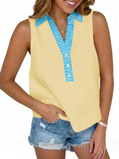 Women's Striped Collar Sleeveless Blouse