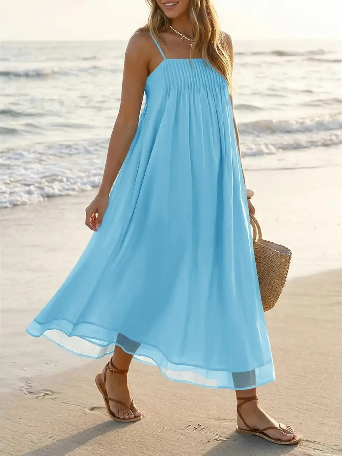 Women's Spaghetti Strap Loose Vacation Midi Dress