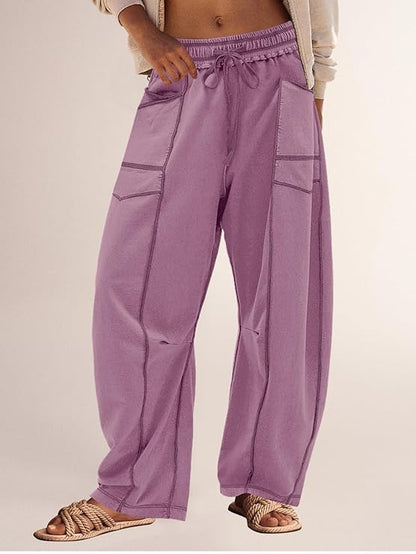 Women's Waist Tie Drawstring Wide Leg Casual Trousers