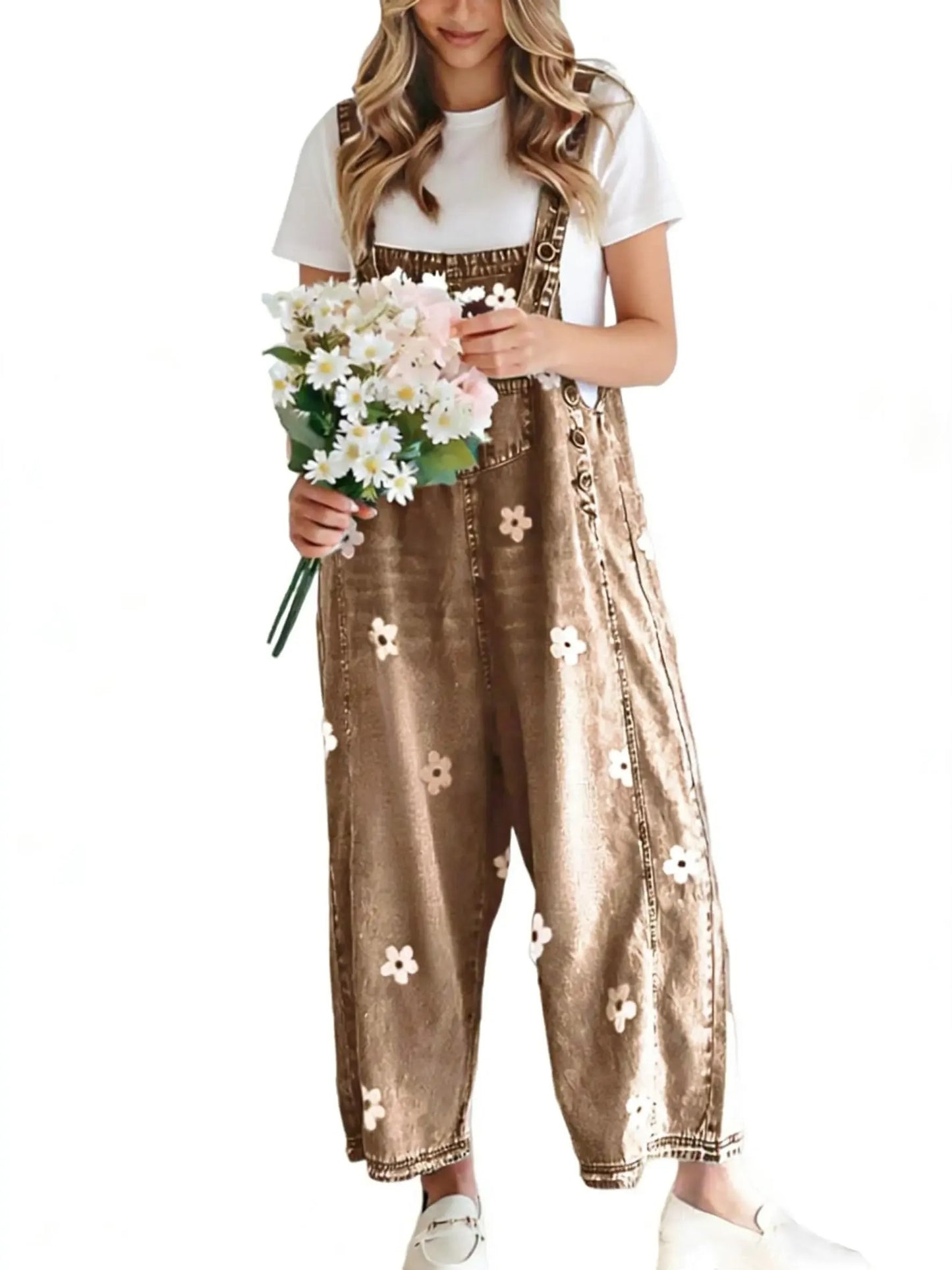 Women's Spring Style Printed Denim Overalls