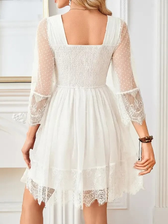 Women's Ruffled Lace 3/4 Sleeve Casual Dress
