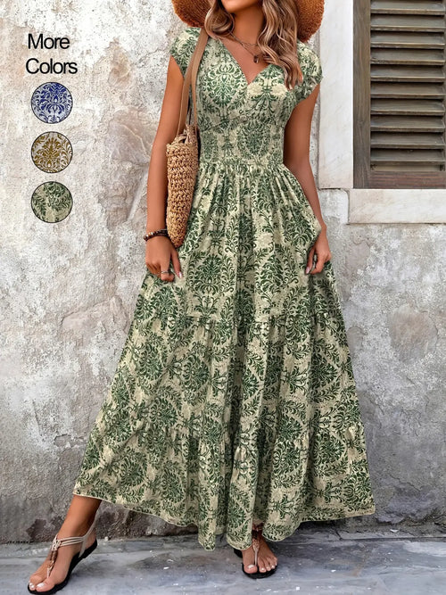 Women's Boho Chic V-Neck Flowy Maxi Dress