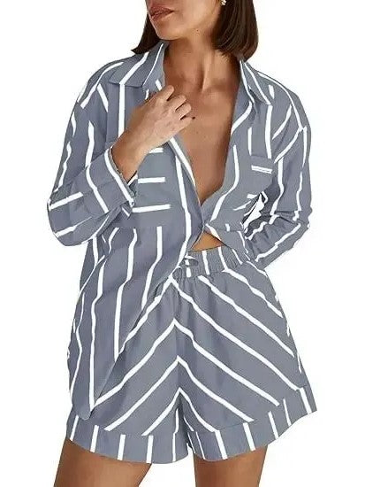 Women's Striped Button Down 2-Piece Outfit