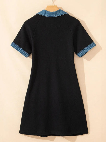 Women's Contrast Denim Trim Polo Dress