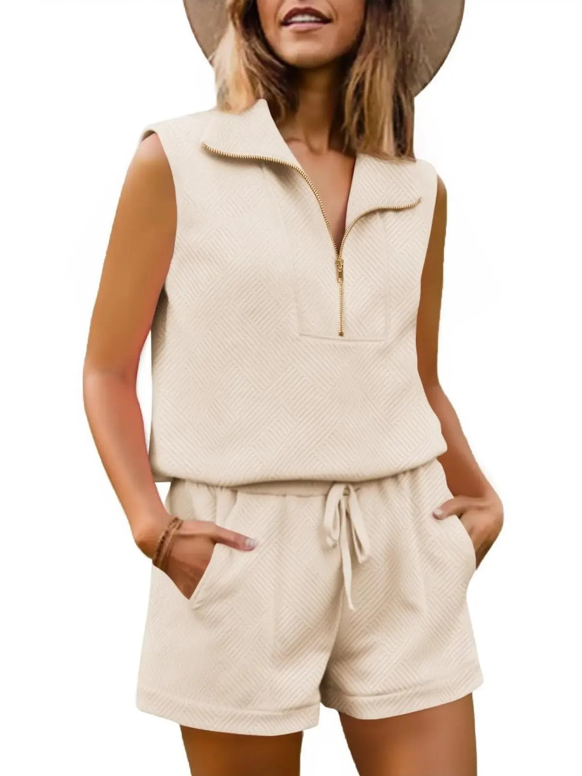 Women's Textured Casual Sleeveless Short Set